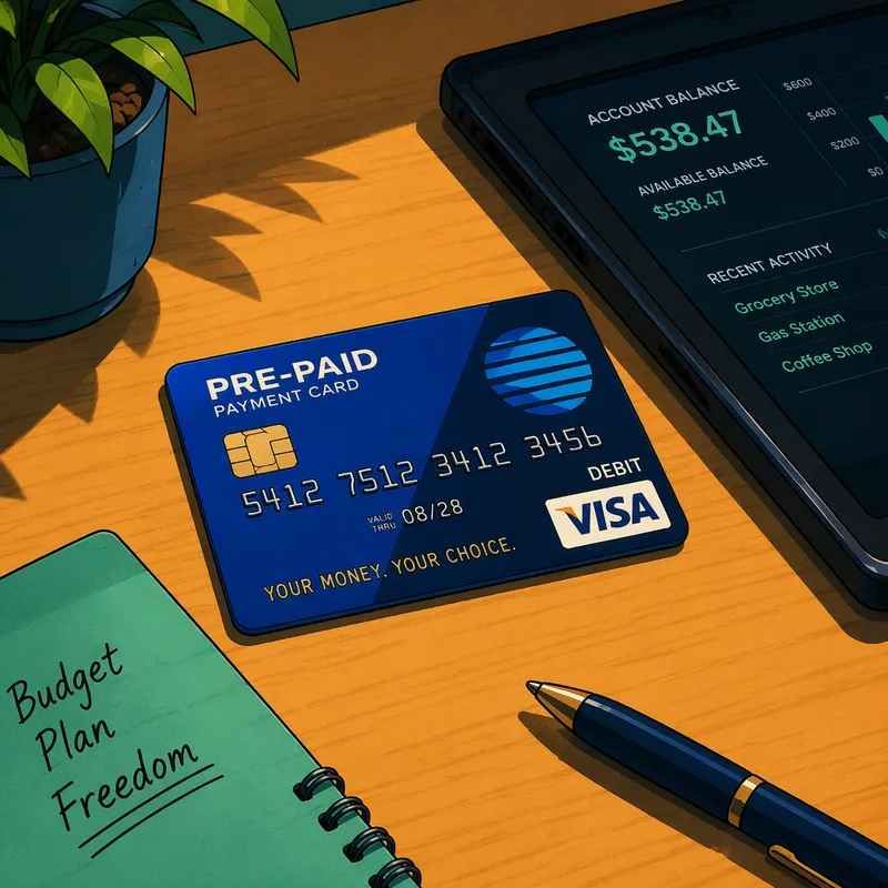 Prepaid-kortti pöydällä digitaitojen äärellä