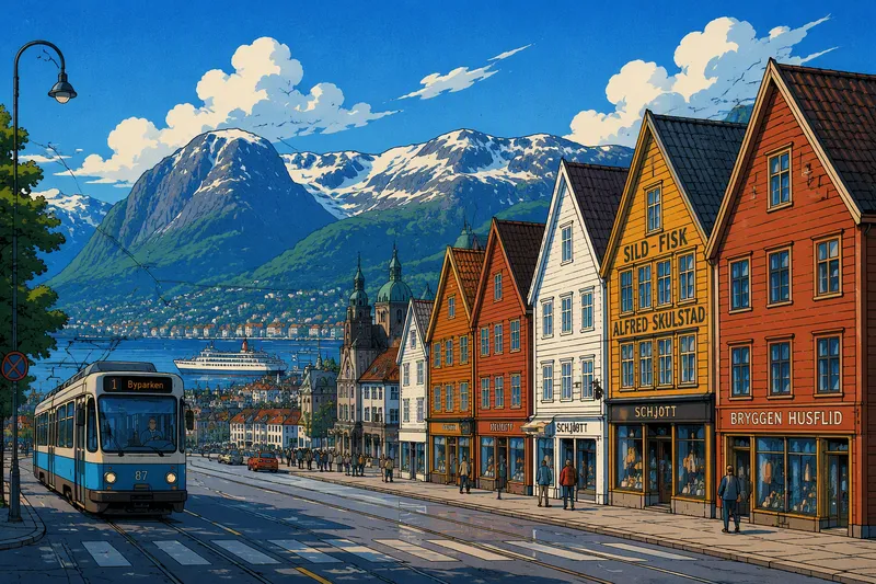 Norjalainen kaupunkimaisema ja vuoristo